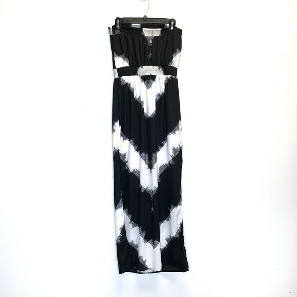 Strapless Black White Ruched dress Mossimo Full Length sheath Maxi Sz Small - Picture 2 of 10